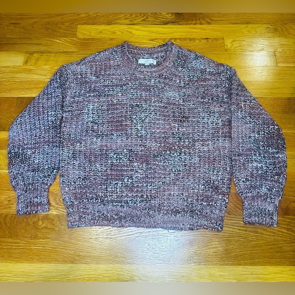LOFT Italian Yarn Chunky Knit Sweater Small Marled Mauve Crewneck